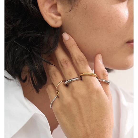 NEW 5 ring linked stacking set gold plated silver rose size 7 - Picture 4 of 5